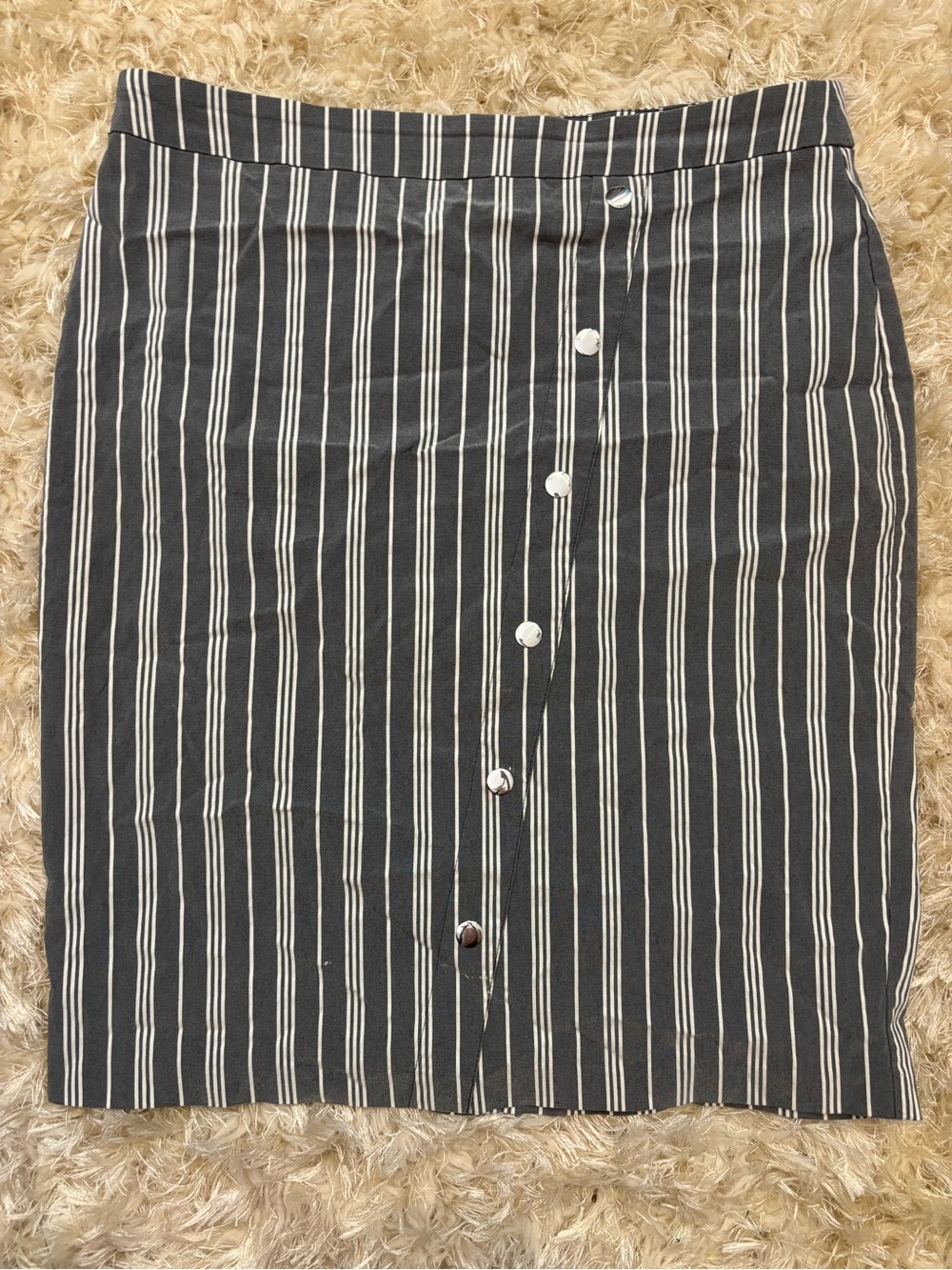 Grey & White Striped Stretchy midi Skirt